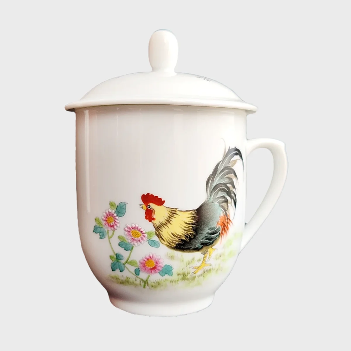 Rooster & Chrysanthemum Ceramic Tea Cup