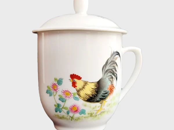 Rooster & Chrysanthemum Ceramic Tea Cup