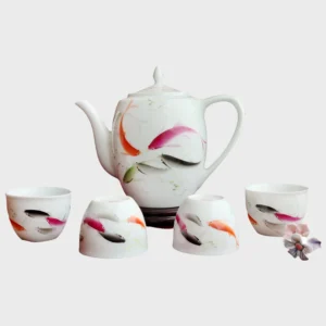 Hand-Painted Freehand Swimming Fish Tea Set: Jingdezhen Porcelain Anniversary Gift & Corporate Premium | Warmgifts Porcelain