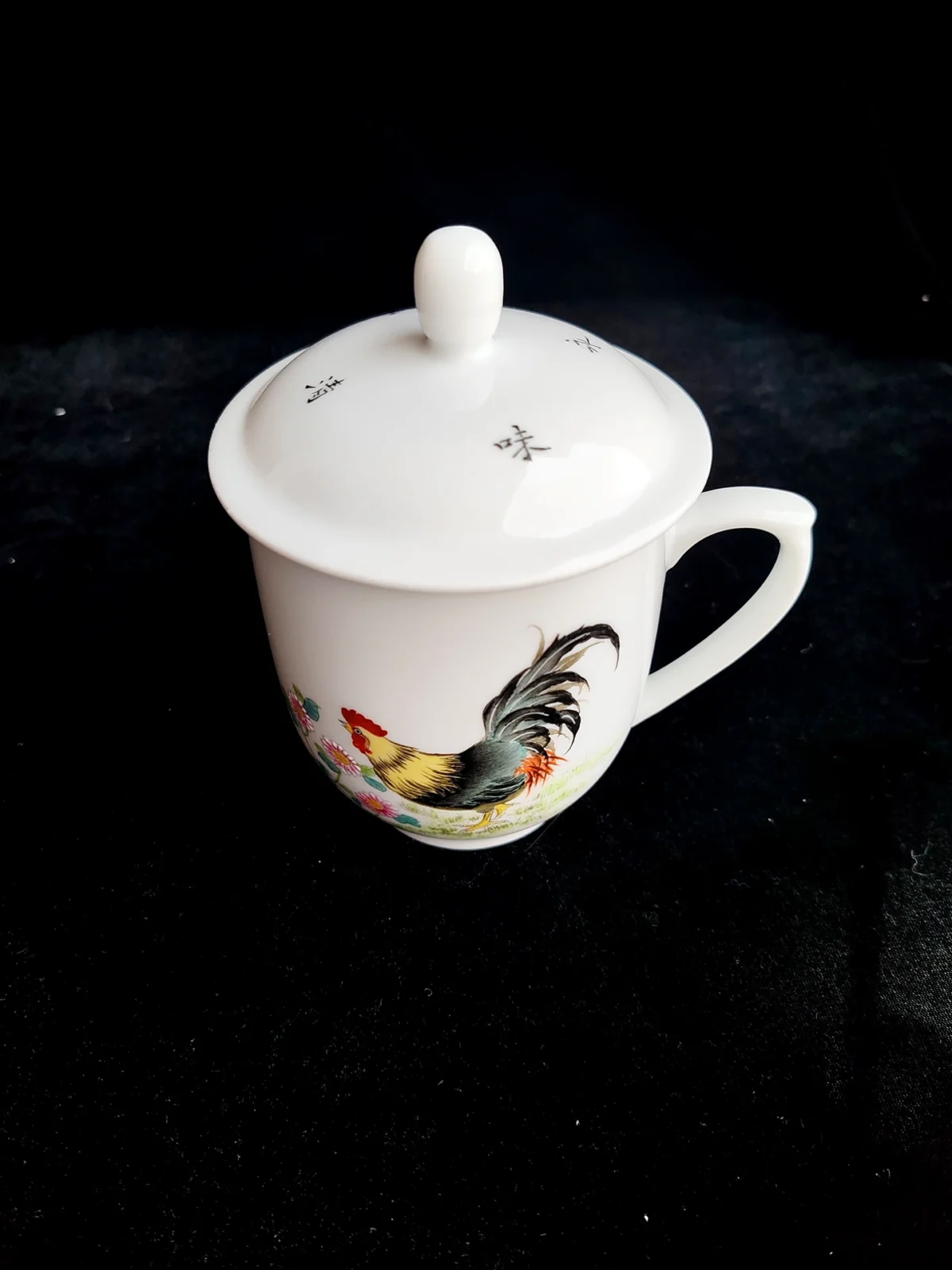 Rooster & Chrysanthemum Ceramic Tea Cup