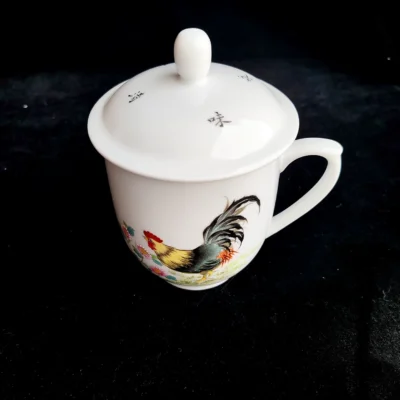 Rooster & Chrysanthemum Ceramic Tea Cup