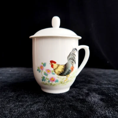Rooster & Chrysanthemum Ceramic Tea Cup
