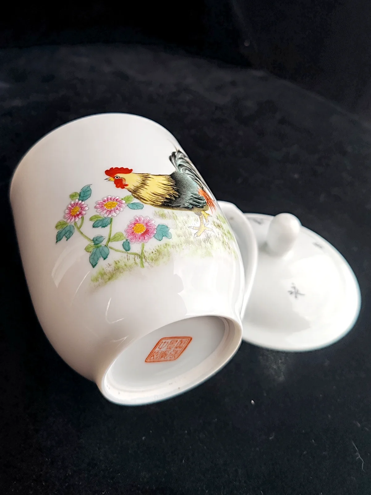 Rooster & Chrysanthemum Ceramic Tea Cup
