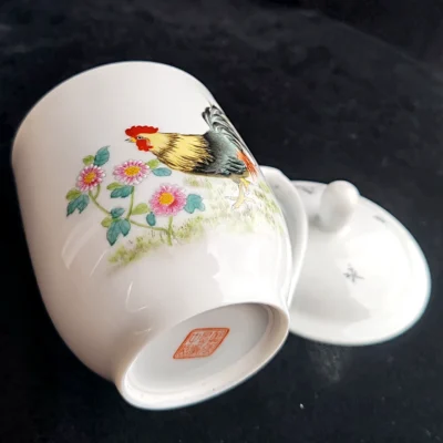 Rooster & Chrysanthemum Ceramic Tea Cup