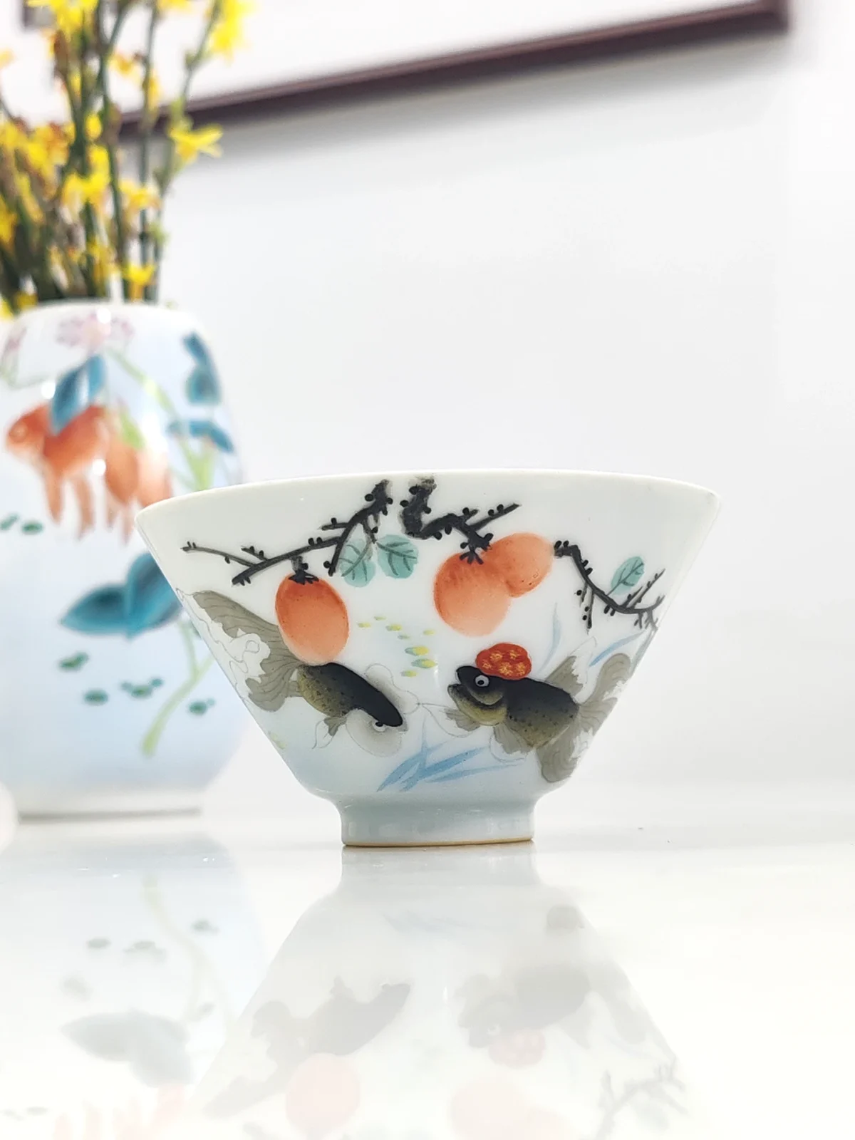 Hand-Painted Goldfish & Persimmon Design