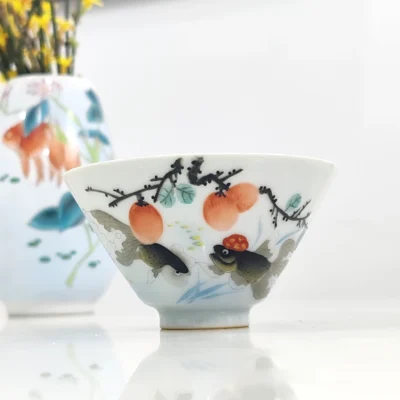 Hand-Painted Goldfish & Persimmon Design