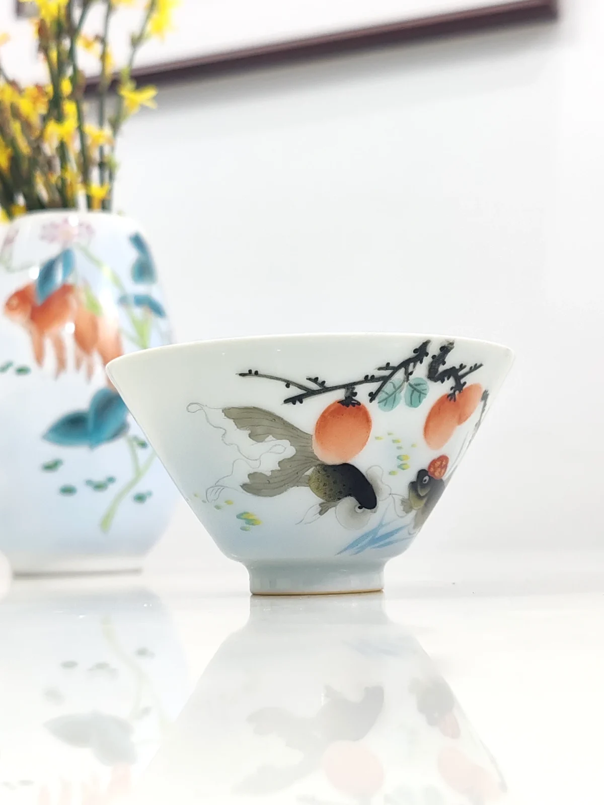 Hand-Painted Goldfish & Persimmon Design