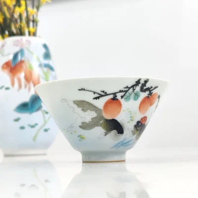 Hand-Painted Goldfish & Persimmon Design