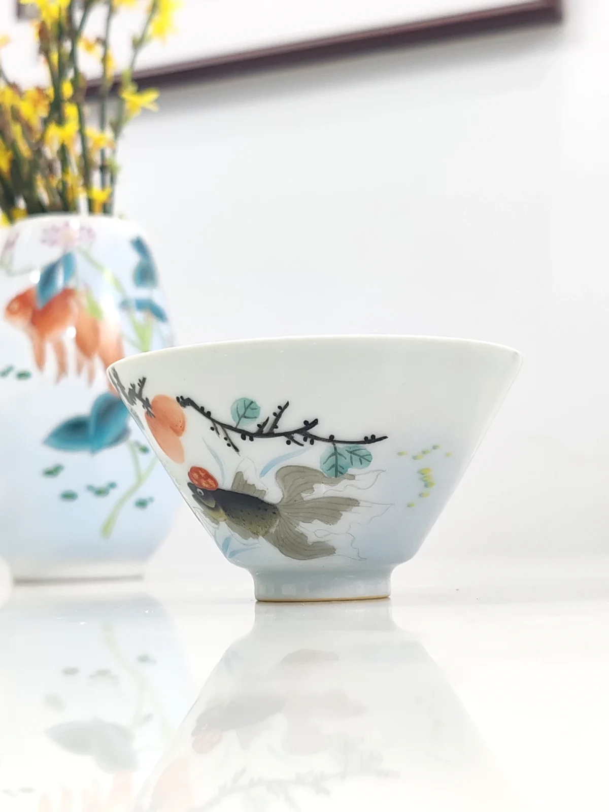 Hand-Painted Goldfish & Persimmon Design