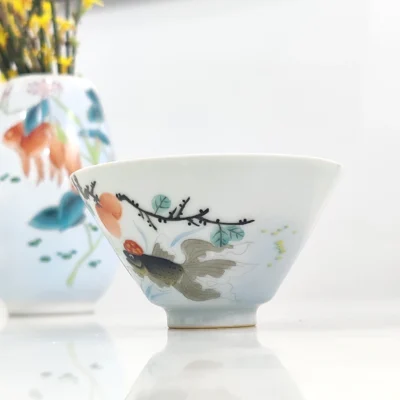 Hand-Painted Goldfish & Persimmon Design