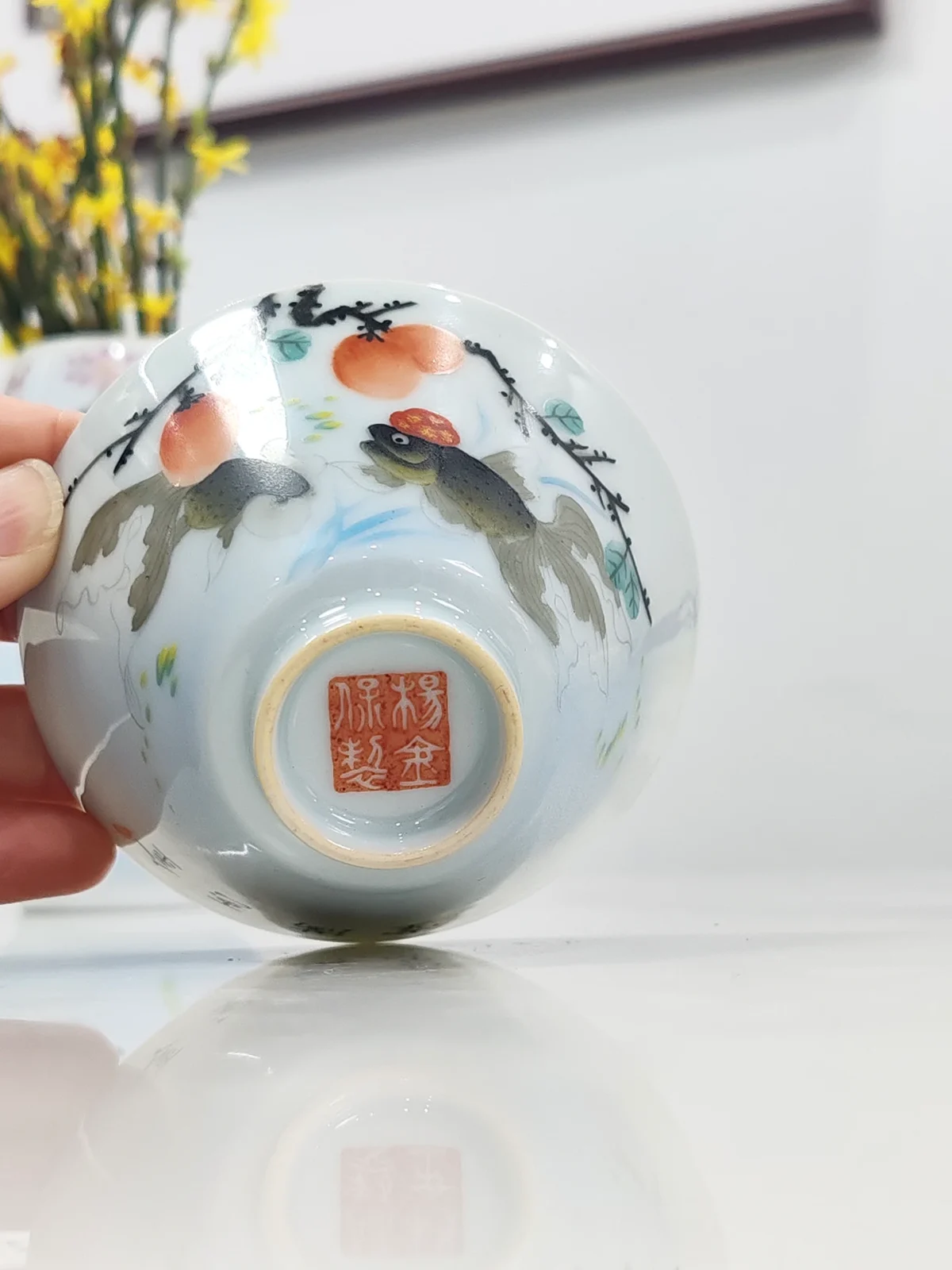 Hand-Painted Goldfish & Persimmon Design