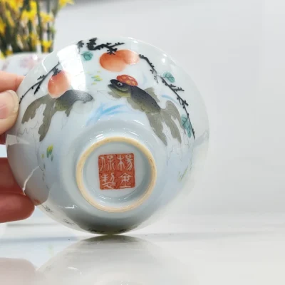 Hand-Painted Goldfish & Persimmon Design