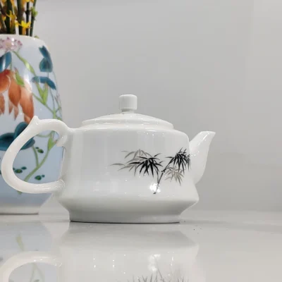 Hand Painted Teapot with Green Bamboo & Snake