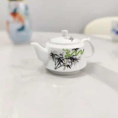 Hand Painted Teapot with Green Bamboo & Snake