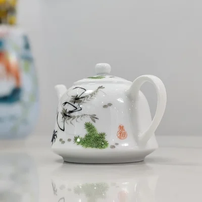 Playful River Shrimp & Crab White Glaze Teapot