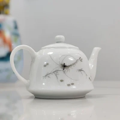 Playful River Shrimp & Crab White Glaze Teapot