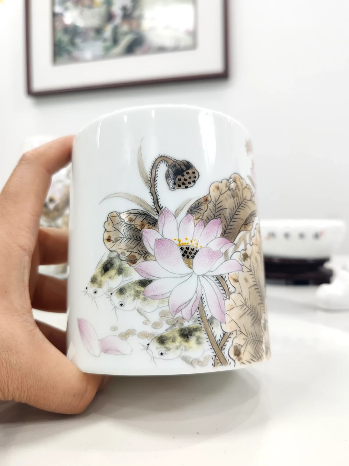 Dried Lotus porcelain calligraphy set - Nature's Meditation for Your Workspace