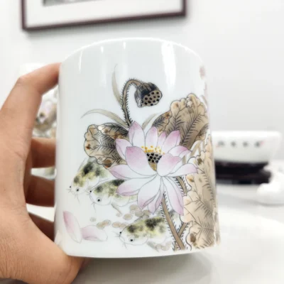 Dried Lotus porcelain calligraphy set - Nature's Meditation for Your Workspace