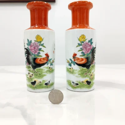 Jingdezhen Hand-Painted Rooster & Peony Ceramic Vase Set