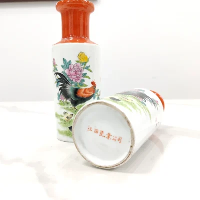 Jingdezhen Hand-Painted Rooster & Peony Ceramic Vase Set