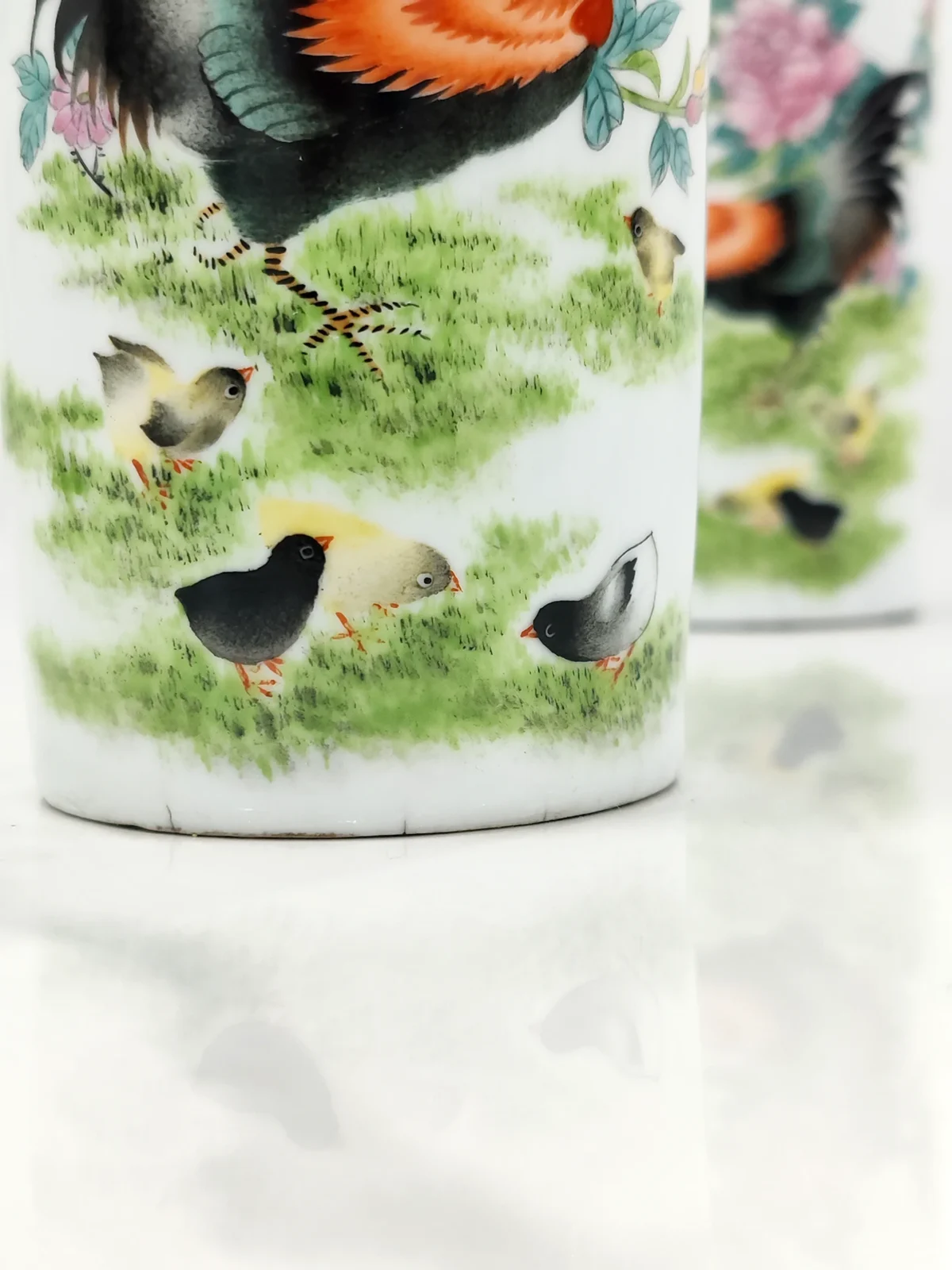 Jingdezhen Hand-Painted Rooster & Peony Ceramic Vase Set