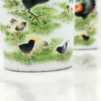 Jingdezhen Hand-Painted Rooster & Peony Ceramic Vase Set