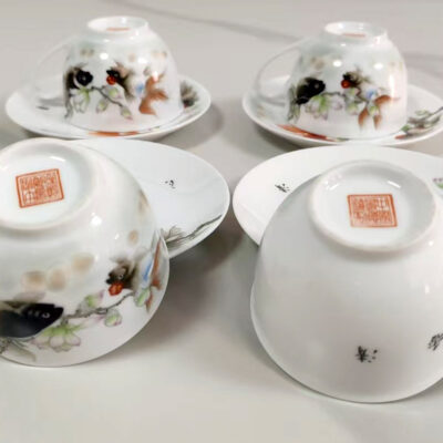 Magnolia & Goldfish Porcelain Collection (Teapot + 4 Cups & Saucers)