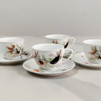 Magnolia & Goldfish Porcelain Collection (Teapot + 4 Cups & Saucers)