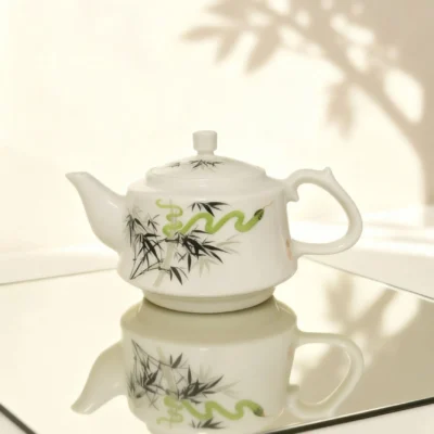 Zhuyeqing01 Hand Painted Teapot with Green Bamboo & Snake