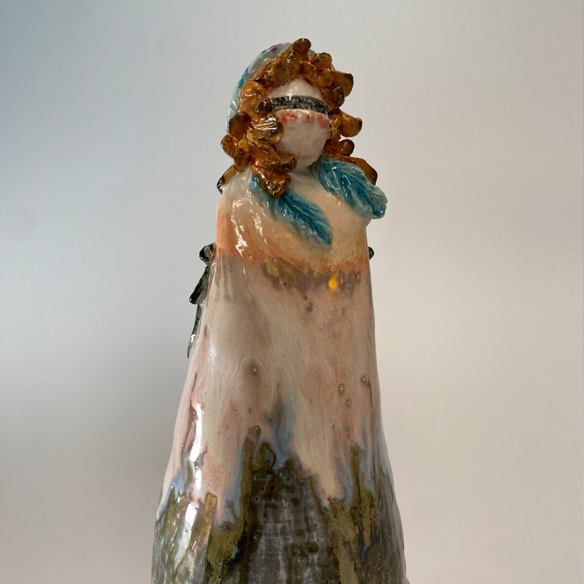 Handcrafted Pottery Figurine The Whispering Muse: A Handcrafted Jingdezhen Figurine Kissed by Fire