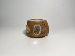 Golden kiln spots detail handmade tea cup art