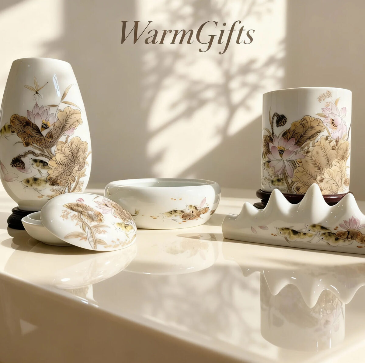 Dried Lotus Porcelain Calligraphy Set