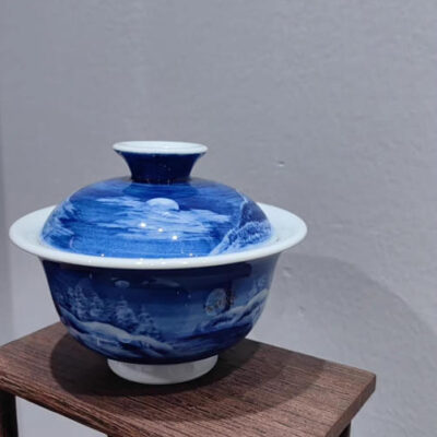 Whispered Winters: A Hand-Painted Blue & White Snowscape Teabowl