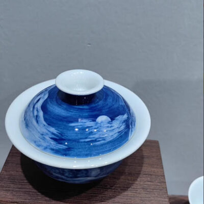 Whispered Winters: A Hand-Painted Blue & White Snowscape Teabowl