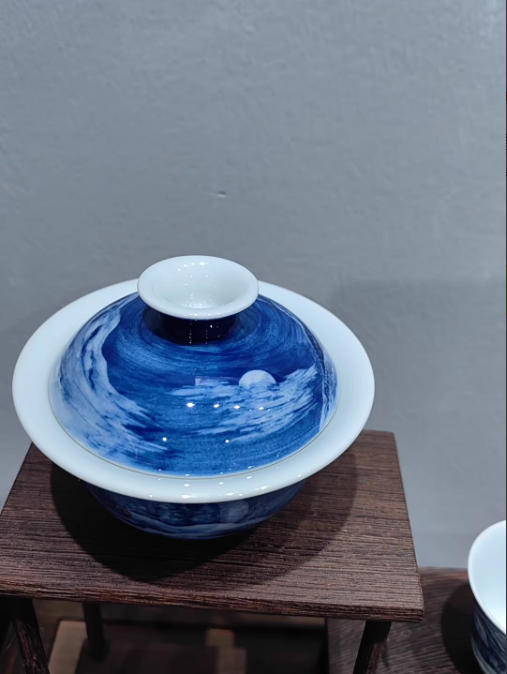 Whispered Winters: A Hand-Painted Blue & White Snowscape Teabowl