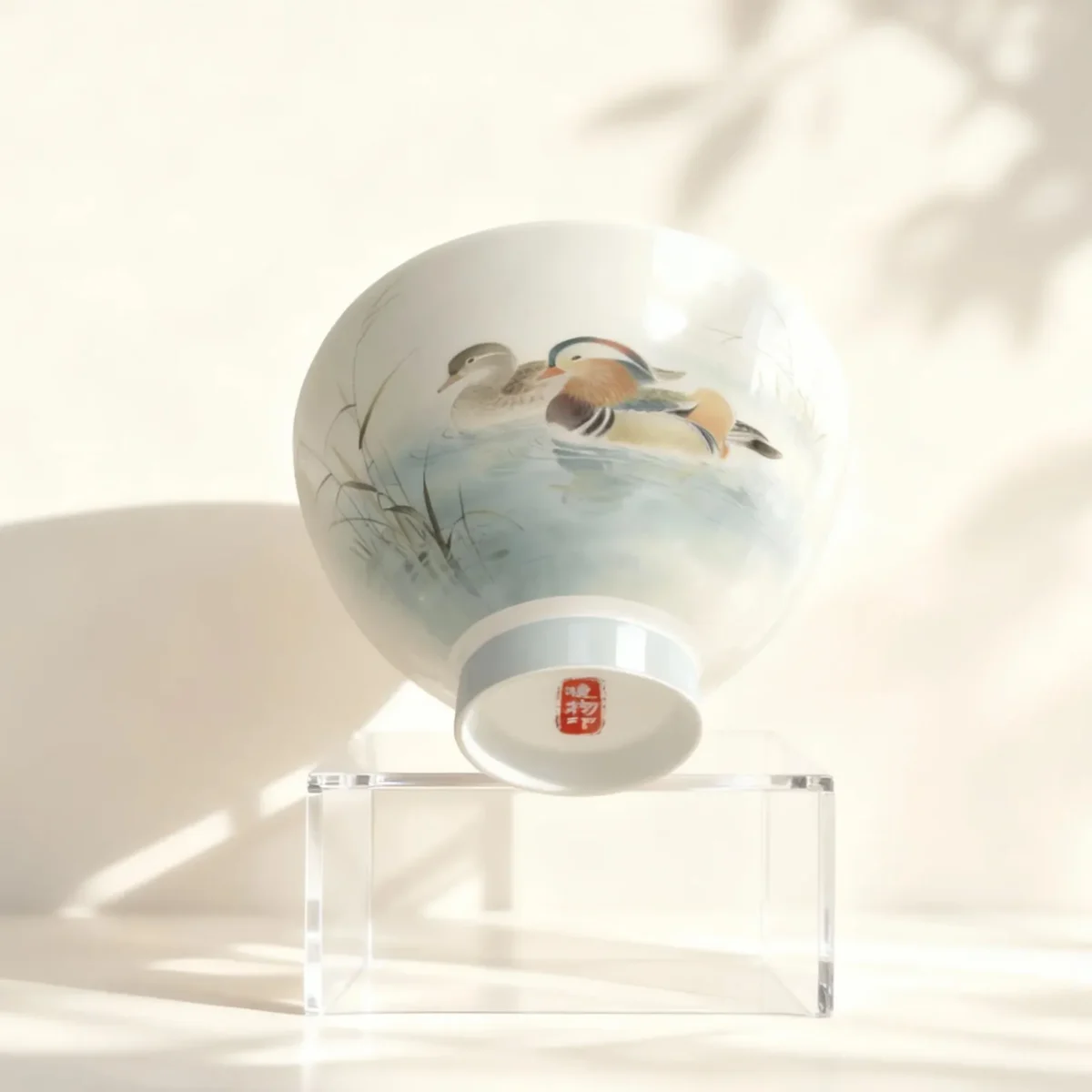 Cb01_Yy01-7 Mandarin Duck Playing in Water Heart-Shaped Cup, Jingdezhen Hand-Painted