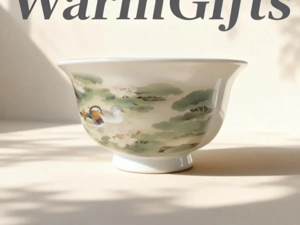Hand-Painted Mandarin Duck and Lotus Pond Teacup - Hand-Held Cup