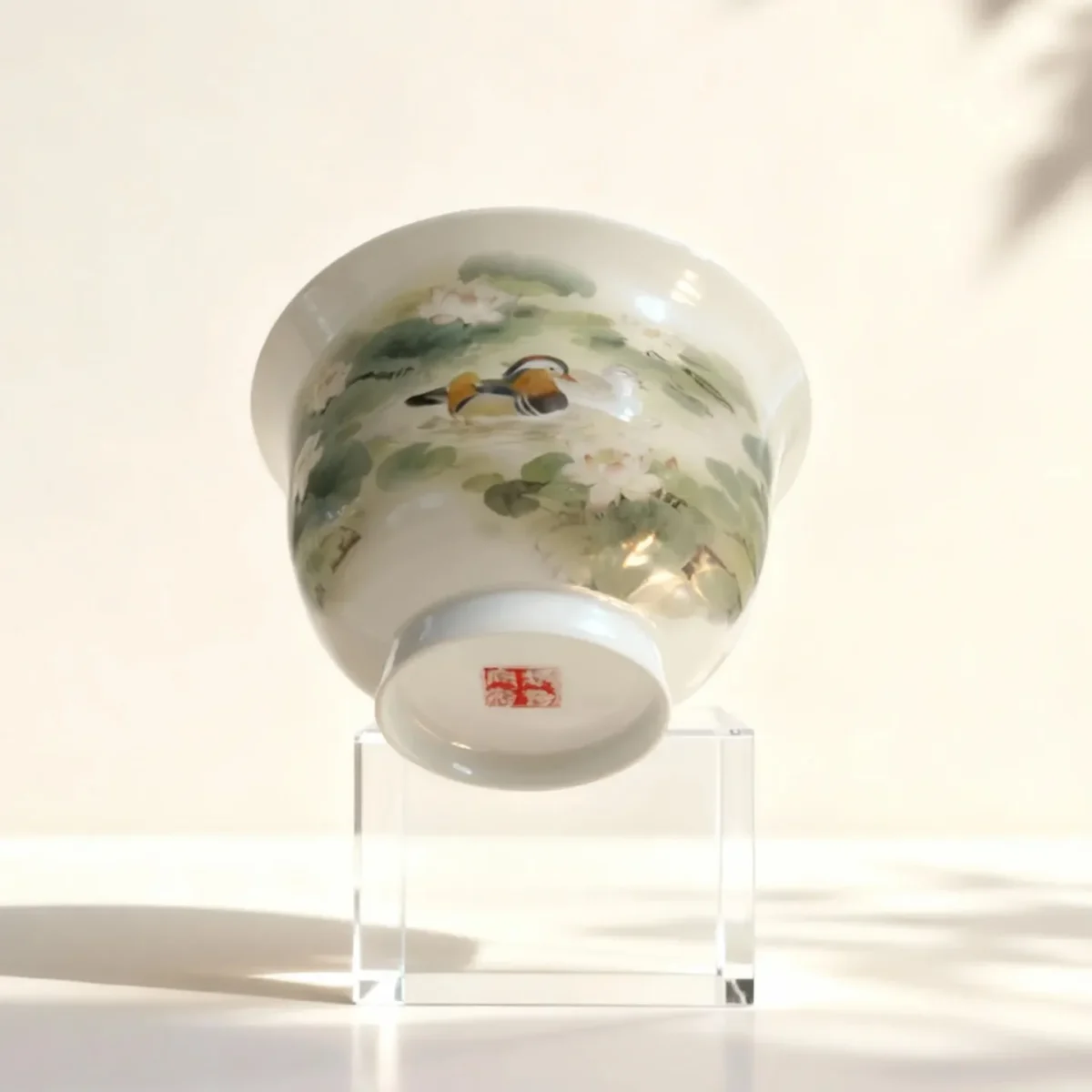 Cb02_Yy02-6 Hand-Painted Mandarin Duck and Lotus Pond Teacup - Hand-Held Cup