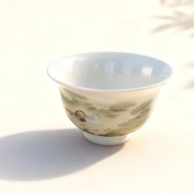 Cb02_Yy02-7 Hand-Painted Mandarin Duck and Lotus Pond Teacup - Hand-Held Cup