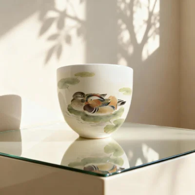 Cb03_Yy03_1 Jingdezhen Hand-Painted Mandarin Duck Love Story Teacup