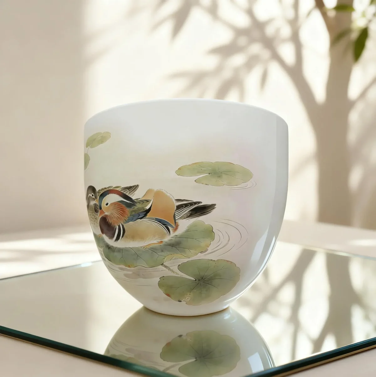 Cb03_Yy03_2 Jingdezhen Hand-Painted Mandarin Duck Love Story Teacup