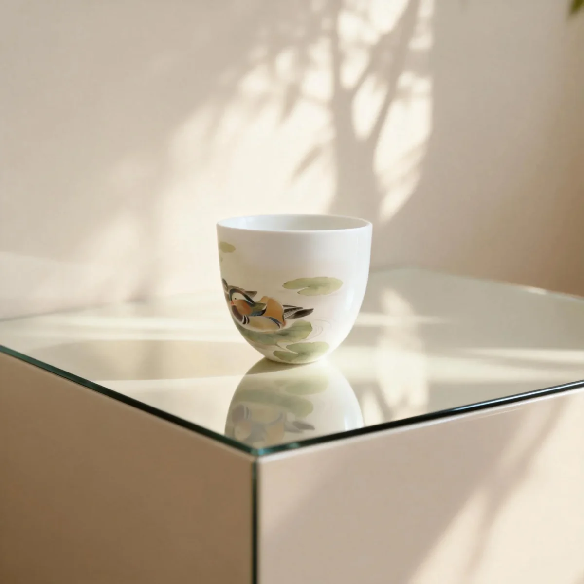 Cb03_Yy03_7 Jingdezhen Hand-Painted Mandarin Duck Love Story Teacup