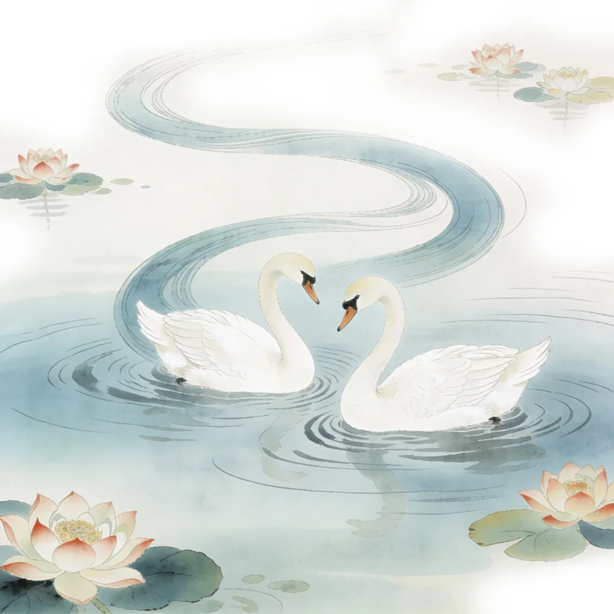 Te01 Jingdezhen Hand-Painted Swan and Lotus Pond Porcelain Teapot