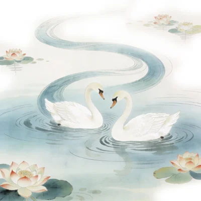 Te01 Jingdezhen Hand-Painted Swan and Lotus Pond Porcelain Teapot