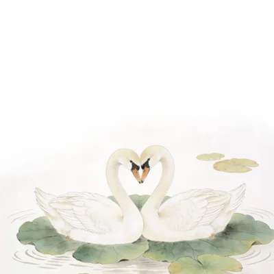 Te02-3 Jingdezhen Hand-Painted Double Swan and Lotus Pond Porcelain Teapot