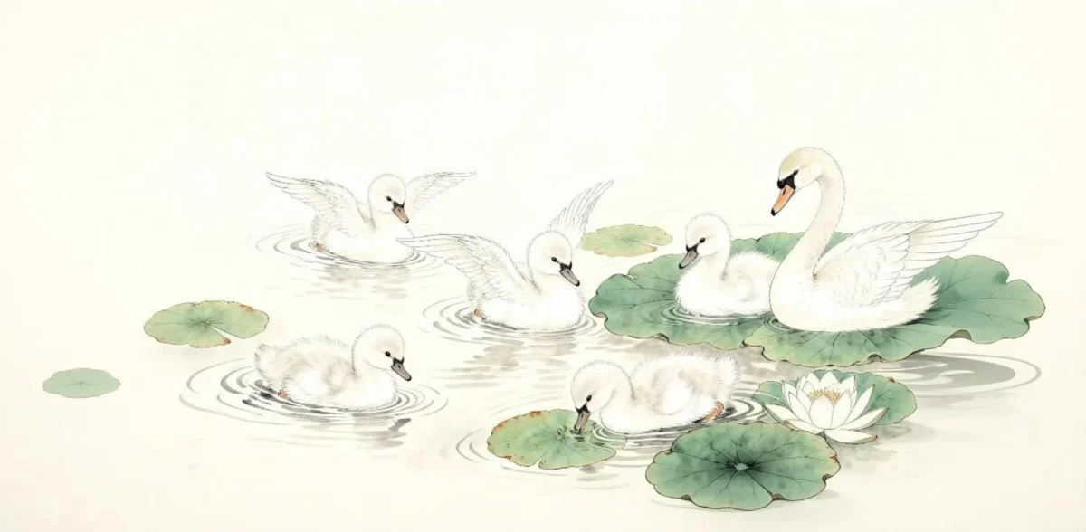 Te02-4 Jingdezhen Hand-Painted Double Swan and Lotus Pond Porcelain Teapot