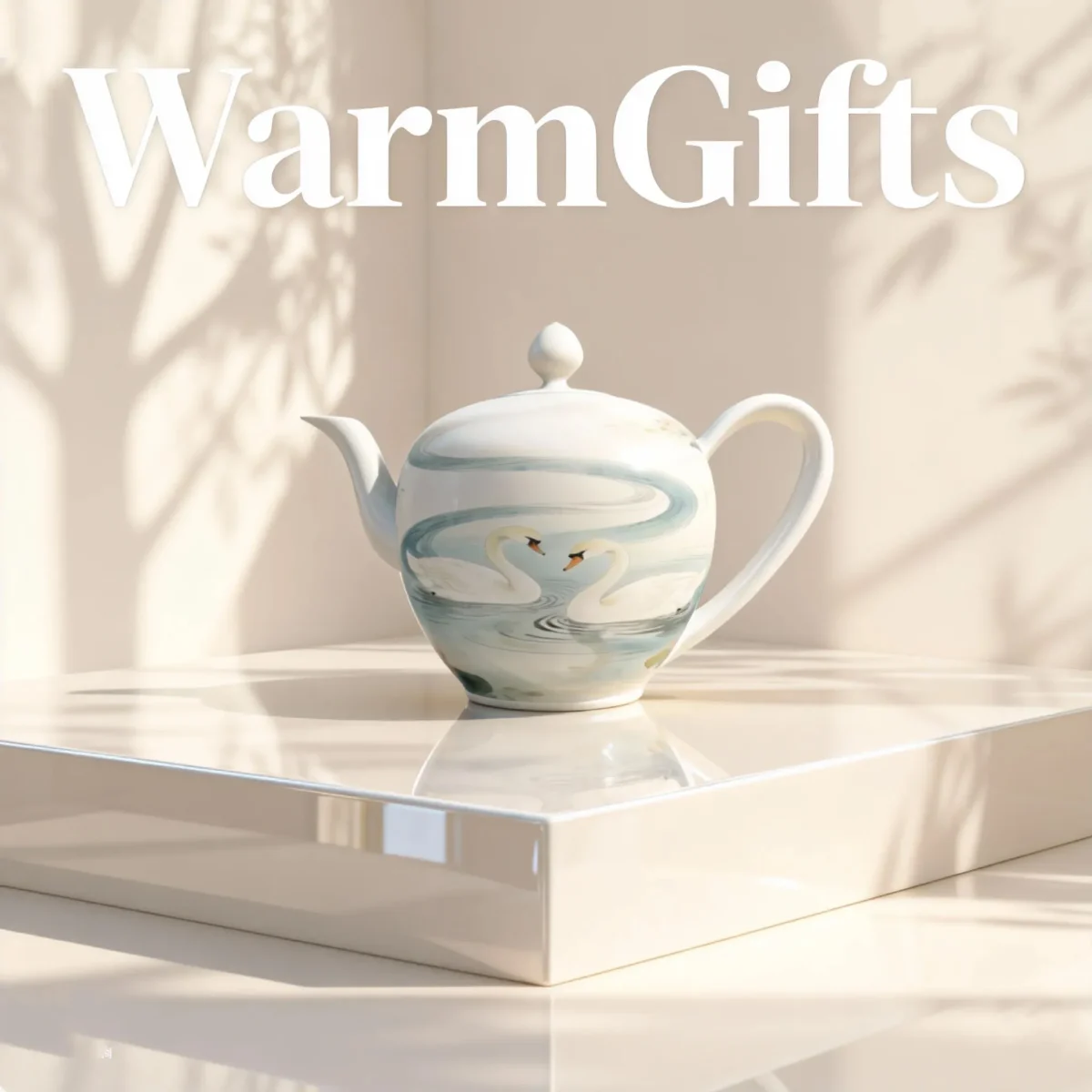 Te1_01 Jingdezhen Hand-Painted Swan and Lotus Pond Porcelain Teapot