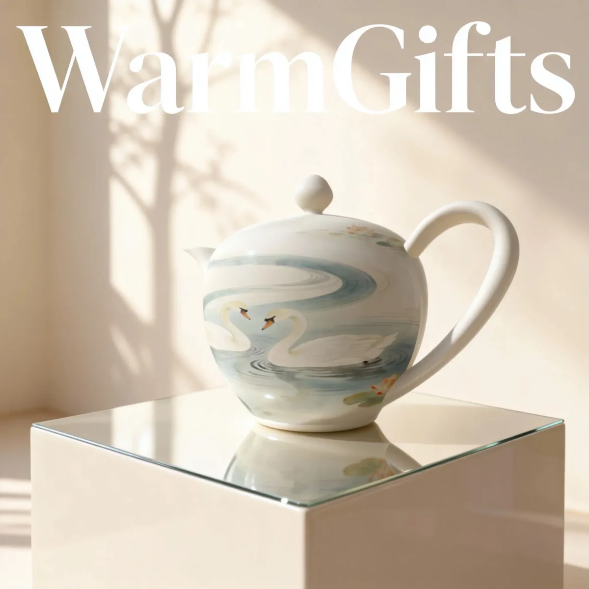 Te1_02 Jingdezhen Hand-Painted Swan and Lotus Pond Porcelain Teapot