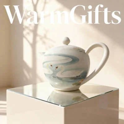 Te1_02 Jingdezhen Hand-Painted Swan and Lotus Pond Porcelain Teapot