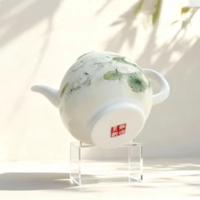 Te2_06 Jingdezhen Hand-Painted Double Swan and Lotus Pond Porcelain Teapot